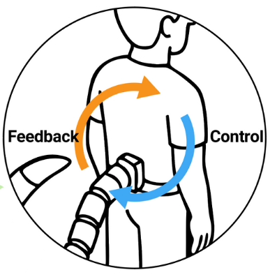 A person wearing a robotic tail.